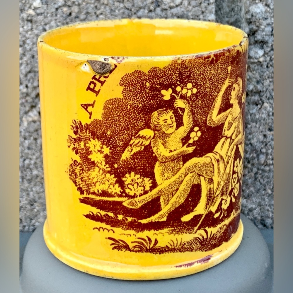 Early 19th Century PRESENT FOR A GOOD BOY Yellow Transferware Child’s Cup Mug